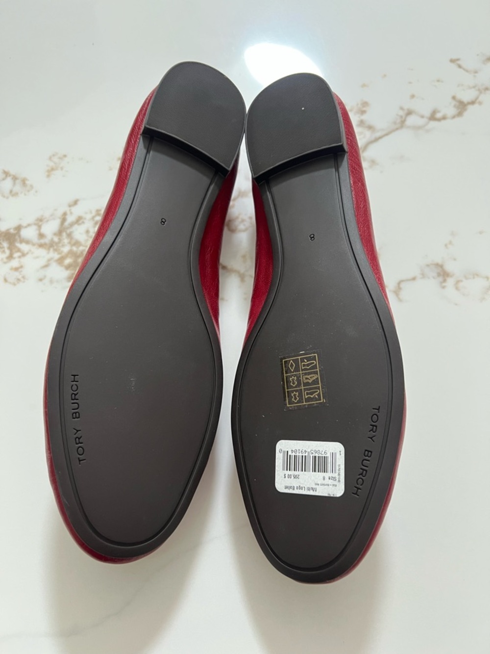Tory Burch Burgundy Leather Logo Ballet Flats - Picture 4 of 5